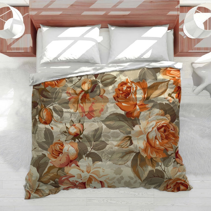 Orange Roses Botanical Cotton Blend Comforter, King Comforter