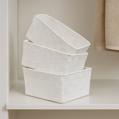 8400 Baskets Checkered Woven Strap Storage 3 Piece Basket Set