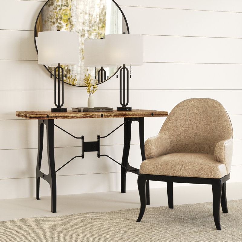 Lampe de table 26,5 po en fer industriel avec double chaîne USB et ports de type C pour le salon de la chambre à coucher