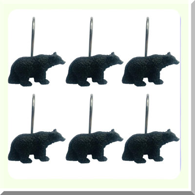 Rustic Black Bear Lodge Shower Curtain Hooks - Set of 12