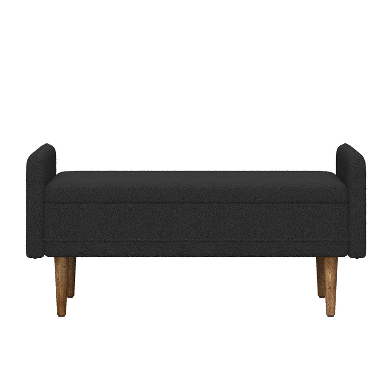 Teddy Fabric Storage Bench with Wood Legs, Black