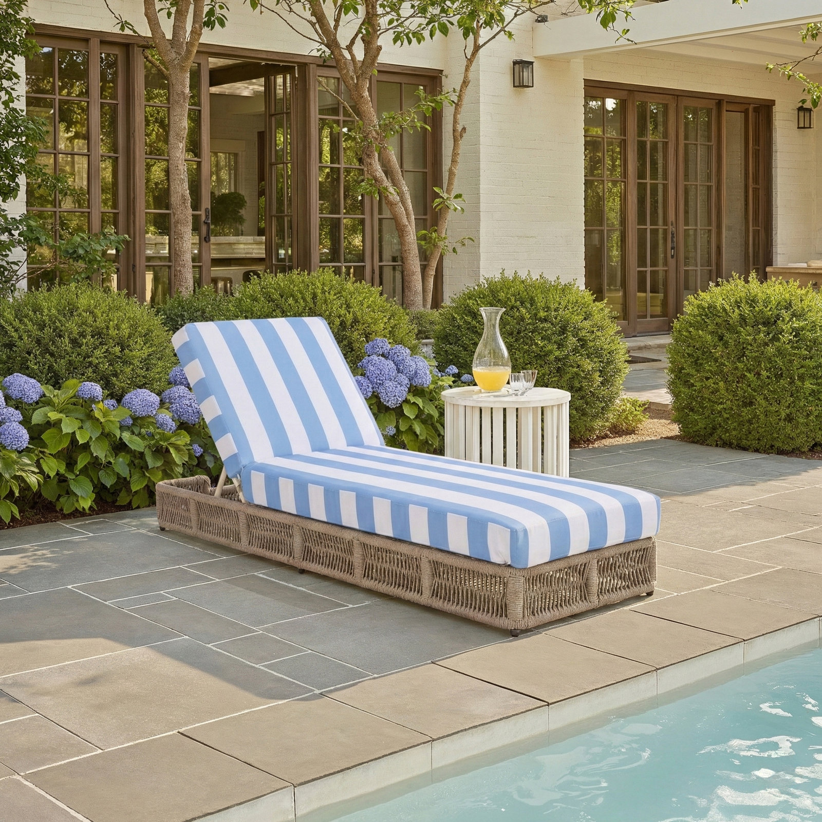 Langley 25" Patio Chaise Lounge, Tan Frame/Baby Blue Cushion