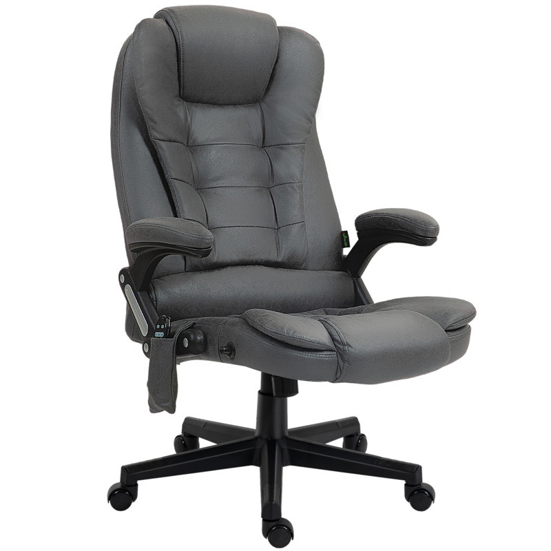 Fauteuil de bureau vibrant à 6 points avec massage chauffant, dossier haut inclinable en microfibre, dossier inclinable, accoudoirs rembourrés et télécommande