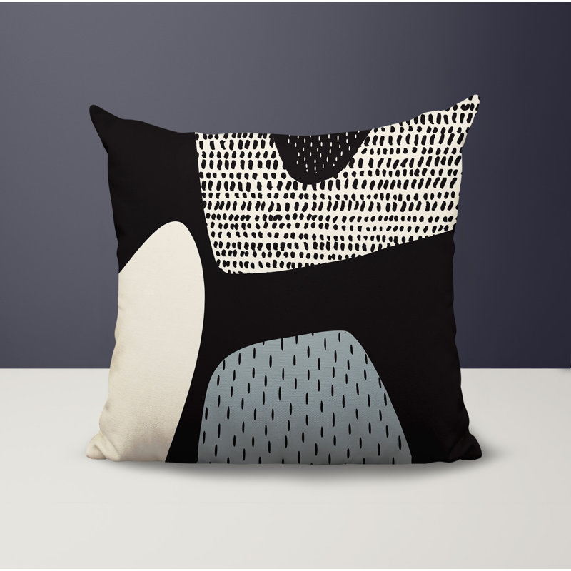 Pia Minimalist Reversible Indoor/Outdoor Square Pillow, 15"H x 15"W, Grey/Black/Off-White