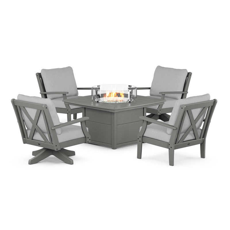 Braxton 5-Piece Deep Seating Set with Fire Table, Slate Grey, Granite