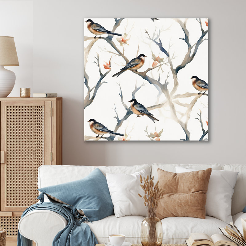 «Little Birds On The Tree Branches III», reproduction d'art sur toile, H 36 po x l 36 po x P 1,5 po, Toile tendue