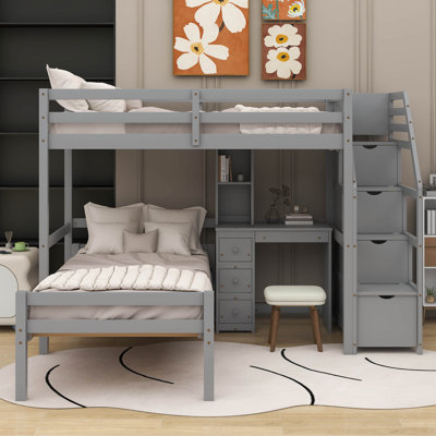 Jeidan Twin Size Loft Bed with a Stand-alone Bed, Storage Staircase, Desk, Shelves and Drawers -  Harriet Bee, EDF42BF4BE9D4DF0A6835C0F0C425D71