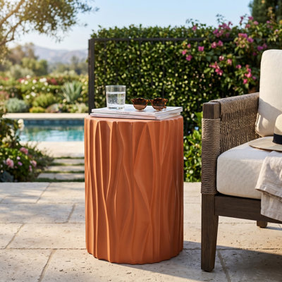 Table d'appoint cylindrique texturée en terre cuite MGO, table d'appoint pré-assemblée non assemblée, capacité de poids de 66 lb, tabouret multi-usage intérieur et extérieur pour le balcon du salon