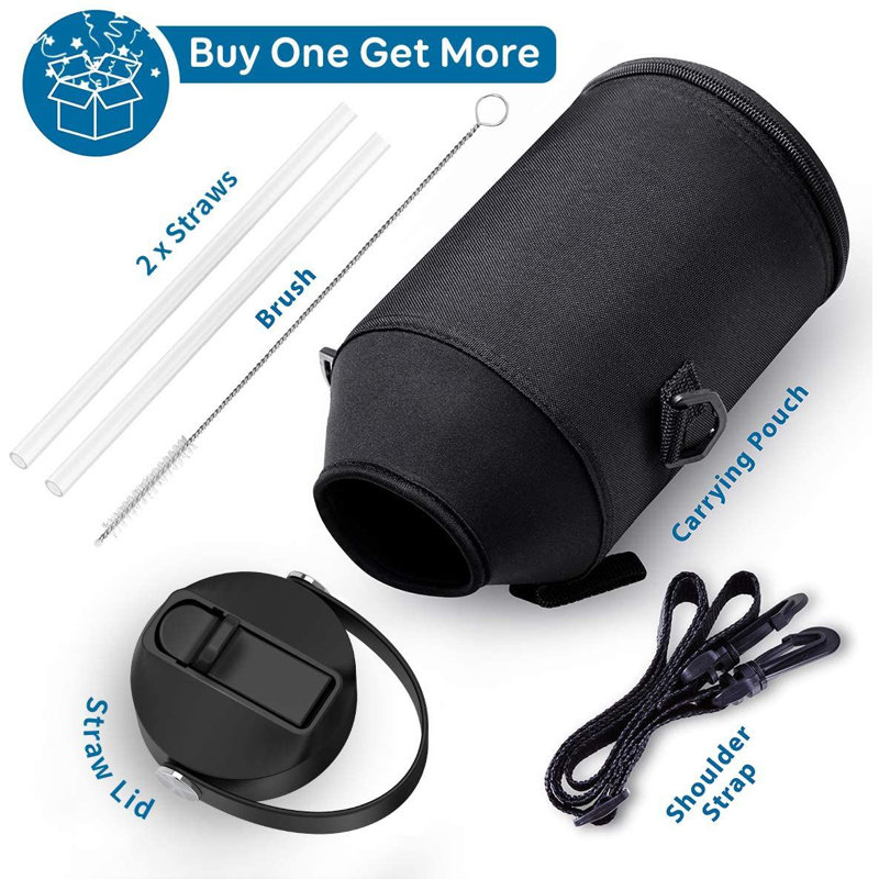 Bouteille d'eau isolée en acier inoxydable 64 oz., Noir