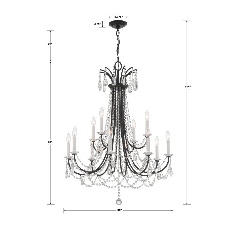 Lustre classique à 12 lumières Jafus, Noir