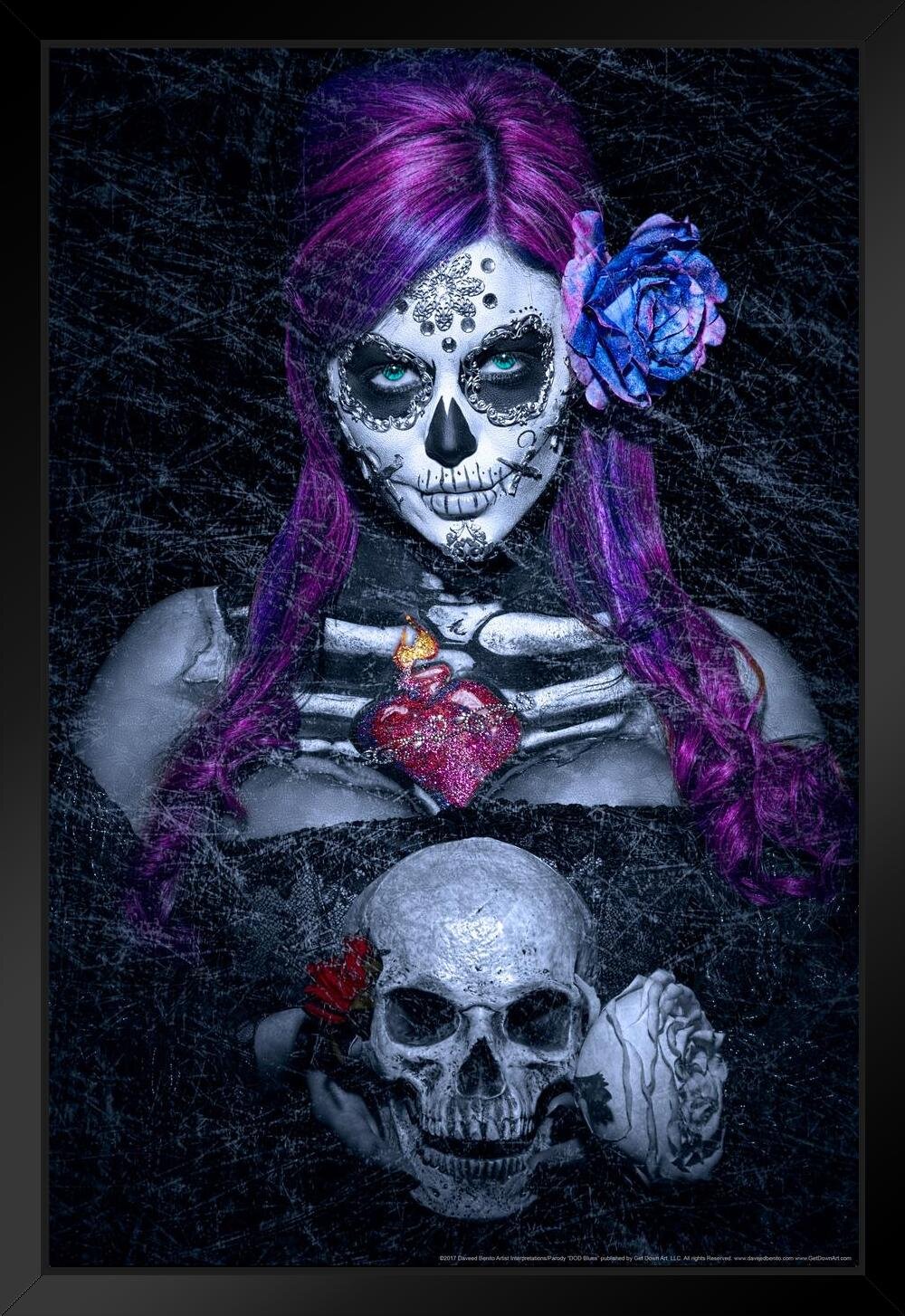 The Holiday Aisle® Day Of The Dead Blues By Daveed Benito Mexican Sexy  Woman Face Photo Dia Los Muertos Decorations Mexico Sugar Skull Party  Spanish Native Sign Matted Framed Art Wall Decor