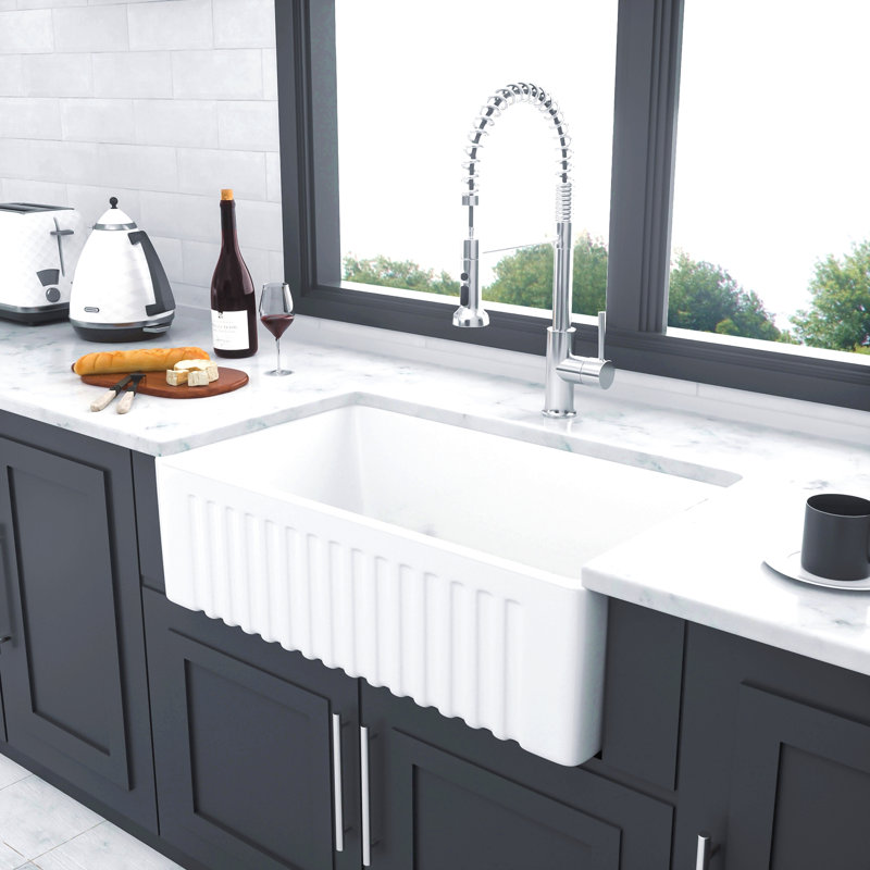 White Farmhouse Sink - 30 Inch Kitchen Sink Apron-Front White Ceramic Reversible Single Bowl Kitchen Farm Sinks