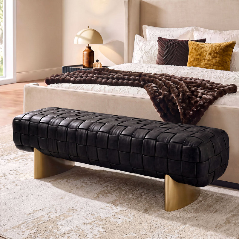 Pouf ottoman de 64 pouces en polyuréthane pour chambre à coucher ou entrée, Noir