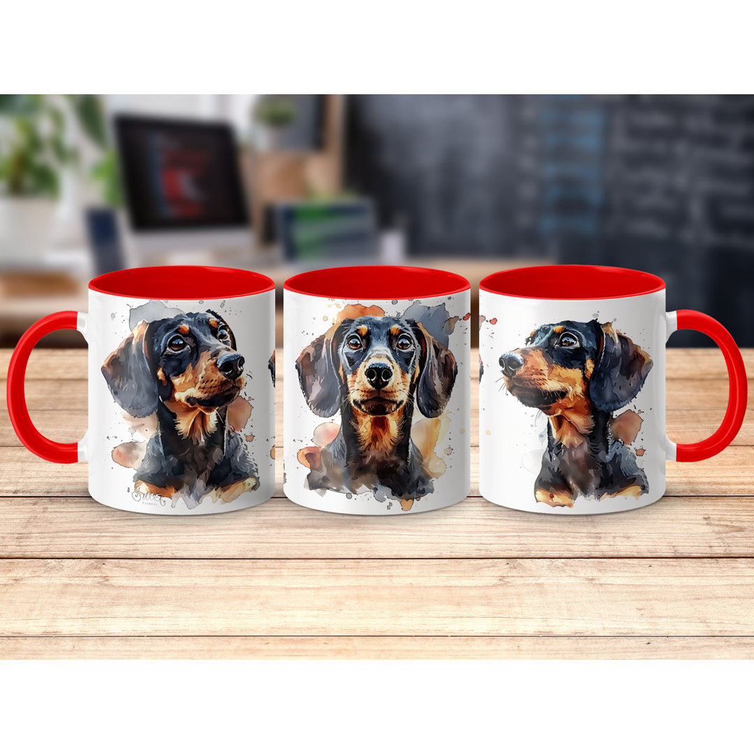 11oz Watercolour Dachshund Design Coffee Mug