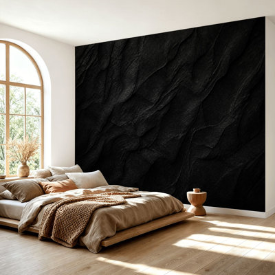 Wall Mural Peel and Stick Wallpaper Black Stone Surface Layered Patterns Self-Adhesive Removable Contact Paper Wall Decor for Living Room Bedroom 69"H x 96"W