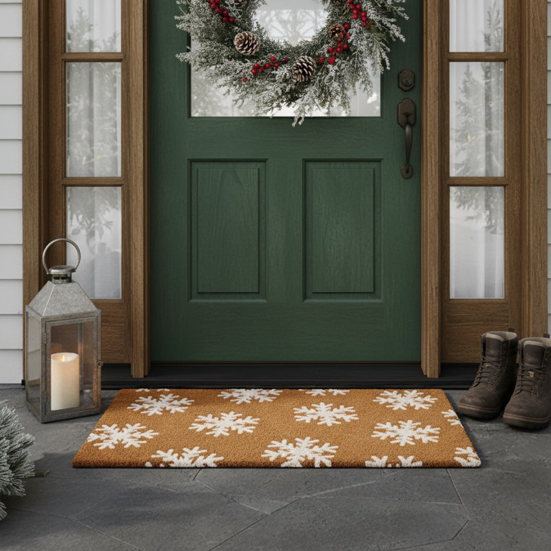 Paillasson coloré flocon de neige, Blanc / Brun, L 24 po x L 36 po