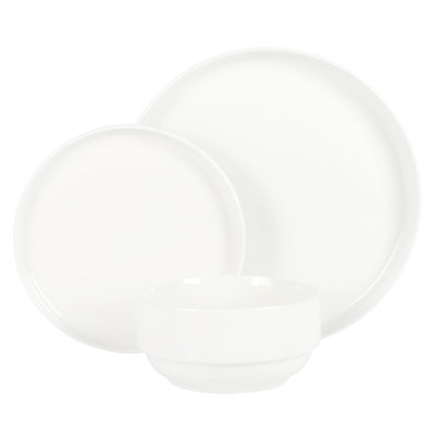 Ebern Designs Podhany 12 Piece fine Ceramic Stackable Dinnerware Set in White