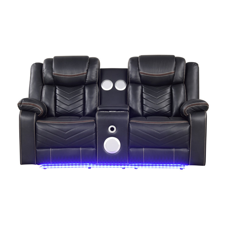 Causeuse inclinable électrique à DEL avec console, rangement, porte-gobelet en acier inoxydable, haut-parleur Bluetooth, Noir
