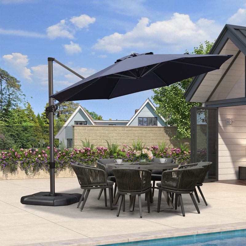 Cantilever Parasol, Navy Blue, 274.3cm H x 335.3cm W x 335.3cm D