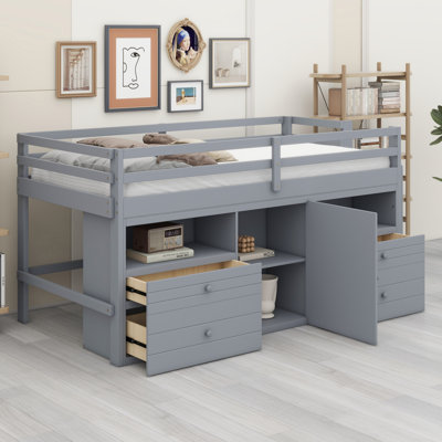 Lit mezzanine avec 4 tiroirs, sous l'armoire et les tablettes