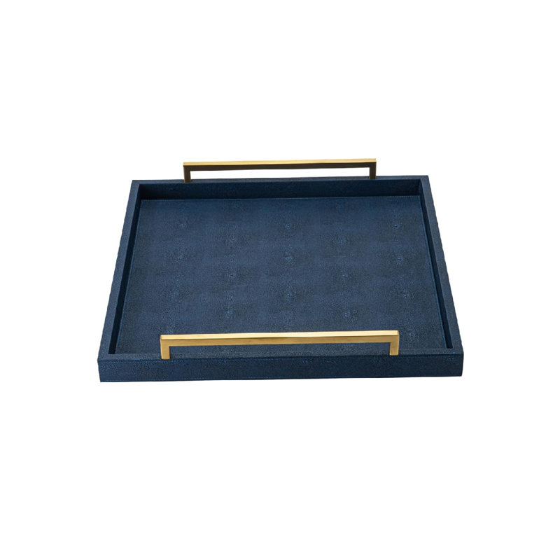 50.8cm Rectangular Blue Leather Breakfast Tray for Coffee Table Decor