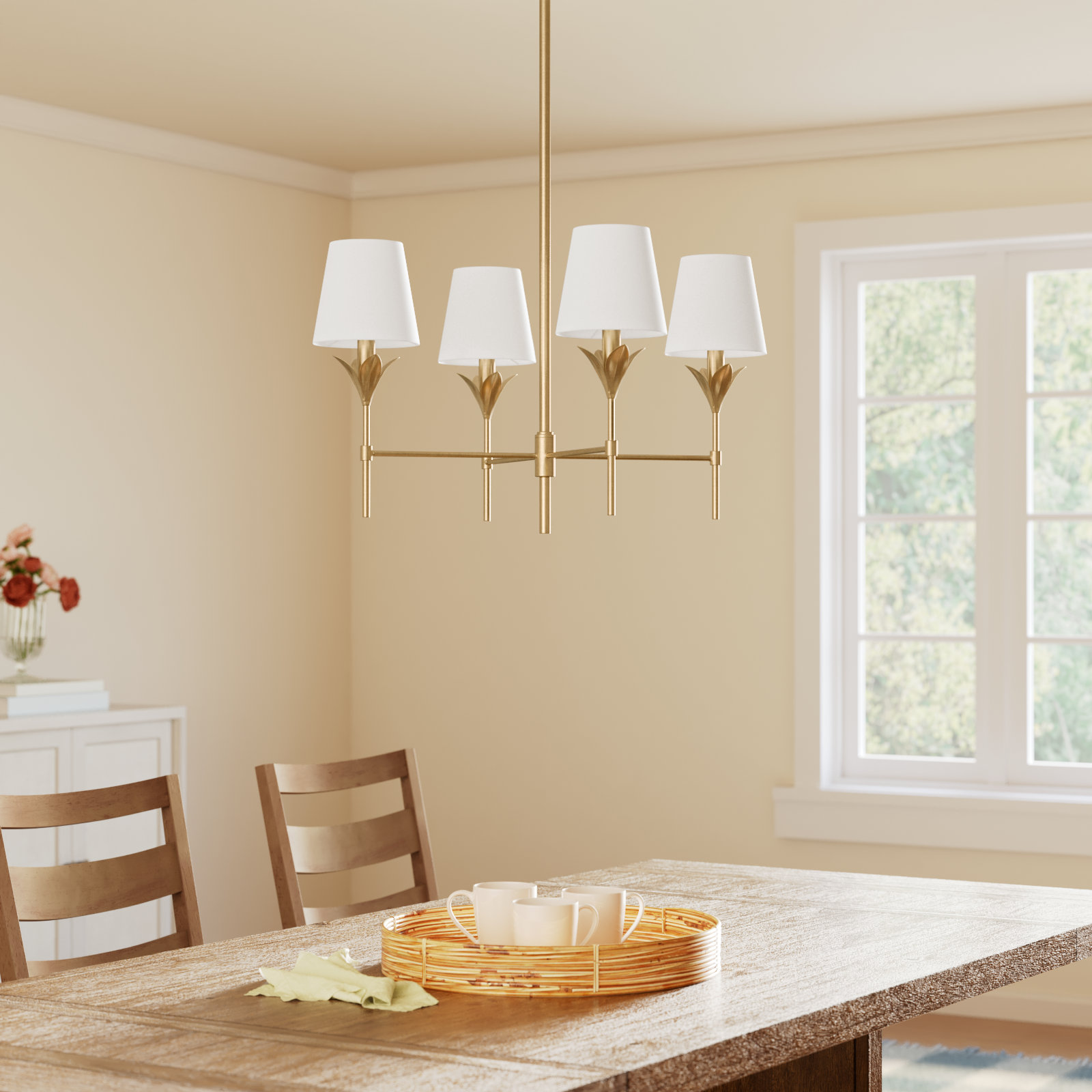 Iron 4-Light Chandelier, Antique Gold