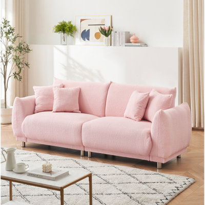 Molleton rose de 86,6 pouces 3 pour espace de vie principal, moderne avec quatre coussins décoratifs, conception compacte, mousse dense douce et teinture - espace intérieur, meubles lavables, rembourrage doux
