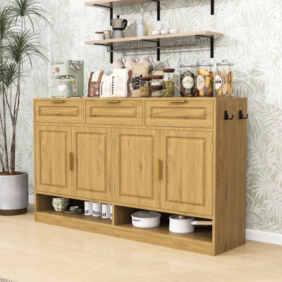 Farmhouse Sideboard with 3 Drawers, Adjustable Shelves and Open Storage
