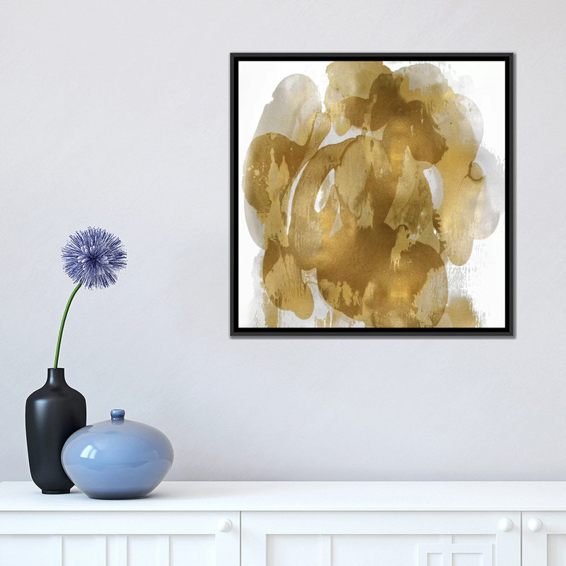 « flow i », reproduction d’impression sur toile dorée, H 37 po x l 37 po x P 1,5 po, Toile avec cadre noir, Pas de tapis