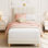 Lit plateforme simple tapissier avec tête de lit Wave, structure en velours pour enfants, support de lattes en bois, aucun sommier requis
