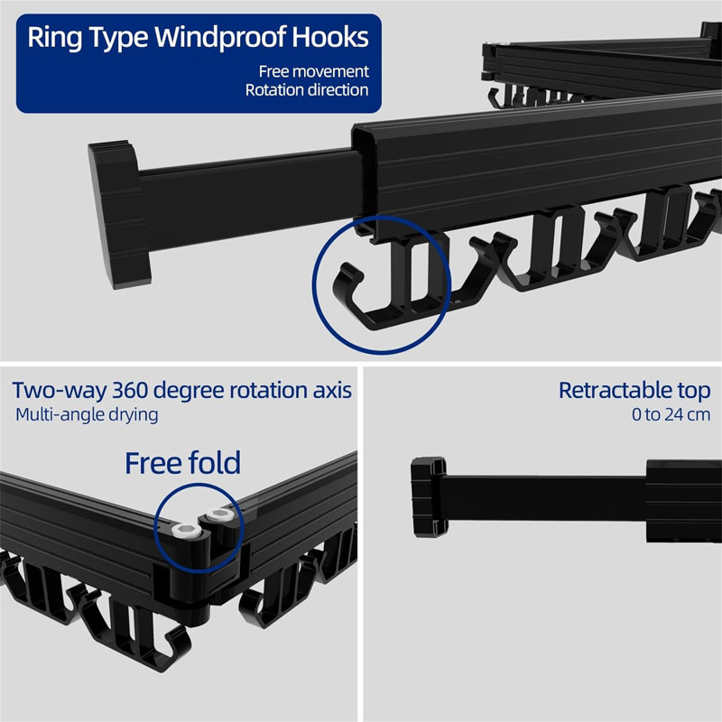 Upgraded Wall Mounted Drying Rack - 3-Fold Design With 24 Hooks