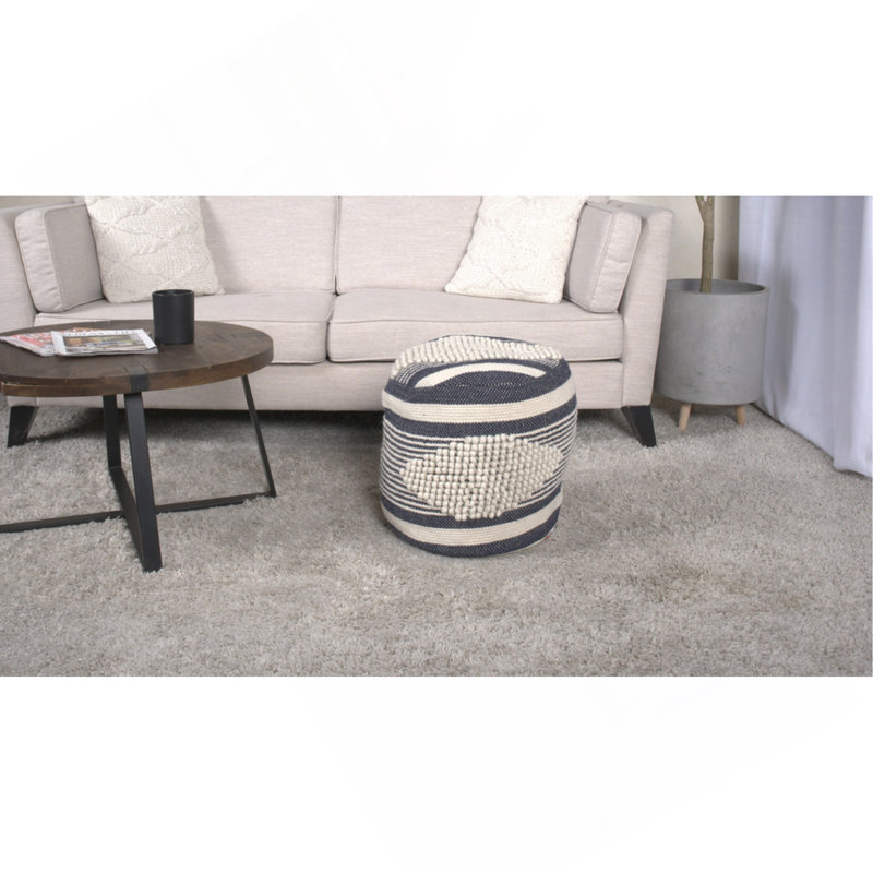 Diamond Handcrafted Fabric Cylindrical Pouf, Dark Blue