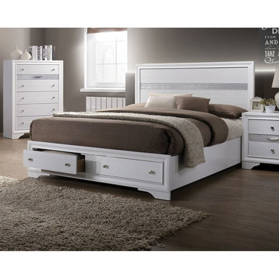 Contemporary White Color Panel Headboard 1pc Queen Size Bed w Drawers Beautiful Bedroom Furniture