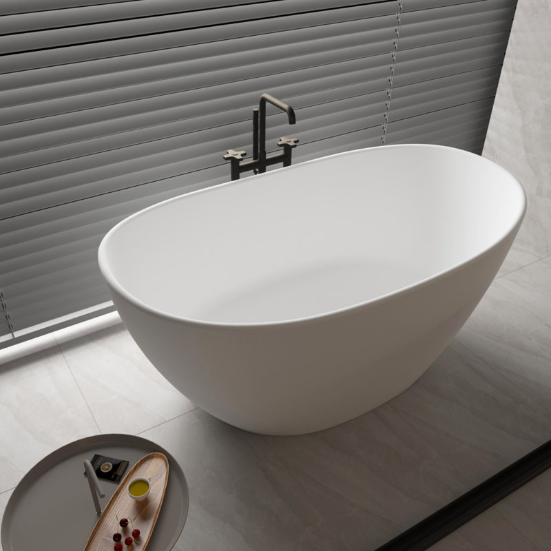 59“ X 29” Stone Resin Solid Surface Freestanding Soaking Bathtub In Matte White