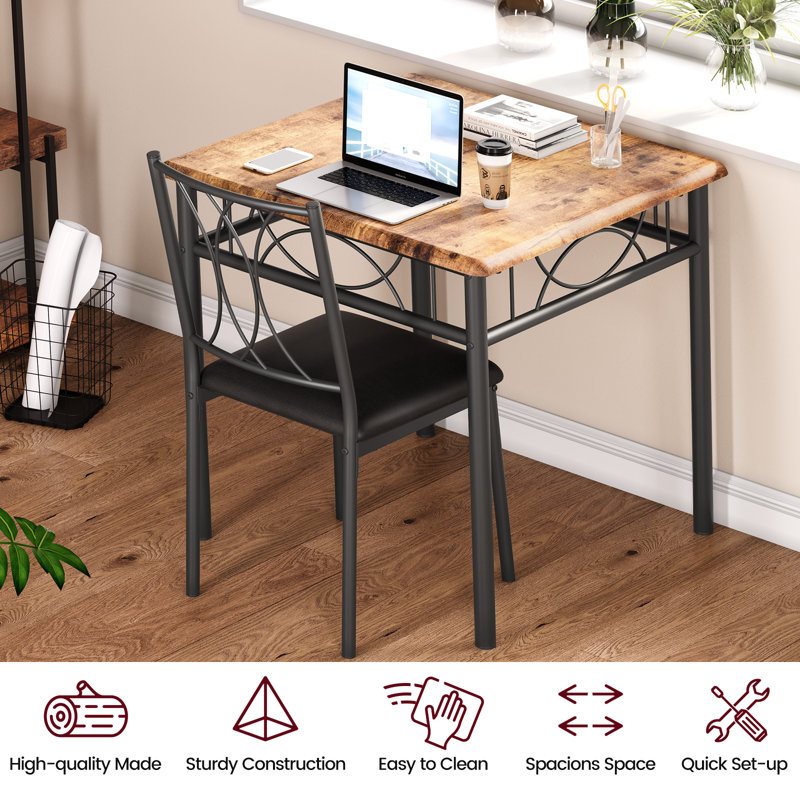 Rustic Brown Square Dining Table with 2 Upholstered Chairs