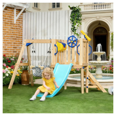 Wooden Toddler Outdoor Playset with Swing and Slide