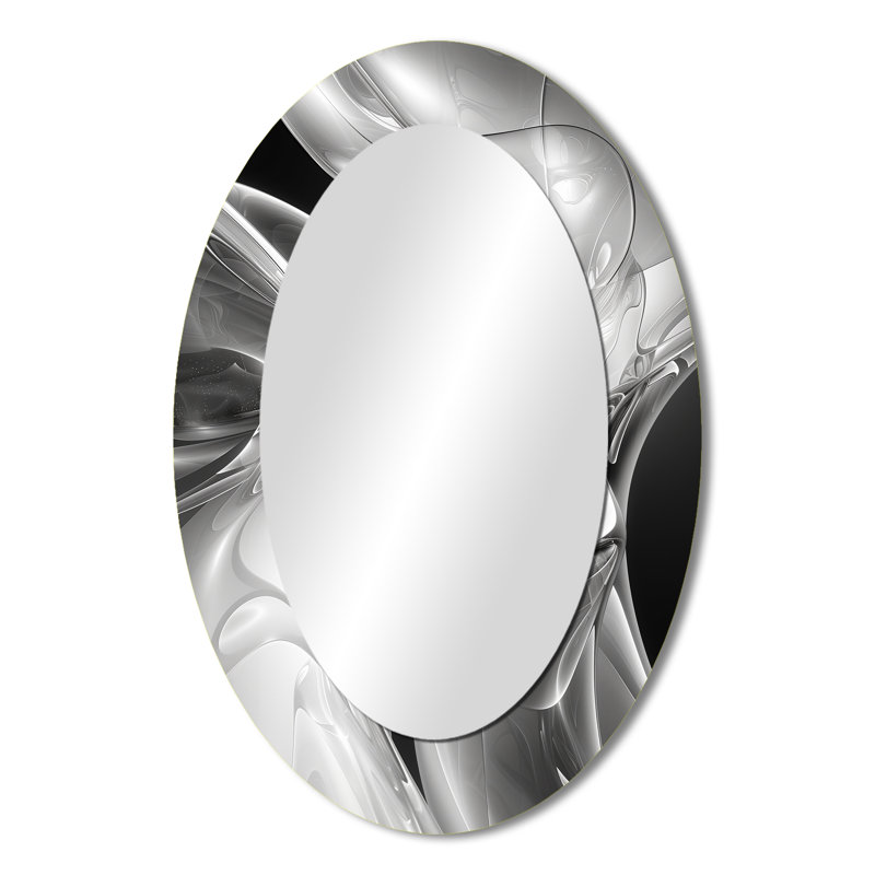 Grey Black Abstract Steel Serenade I - Modern Oval Wall Mirror, 36" x 24"