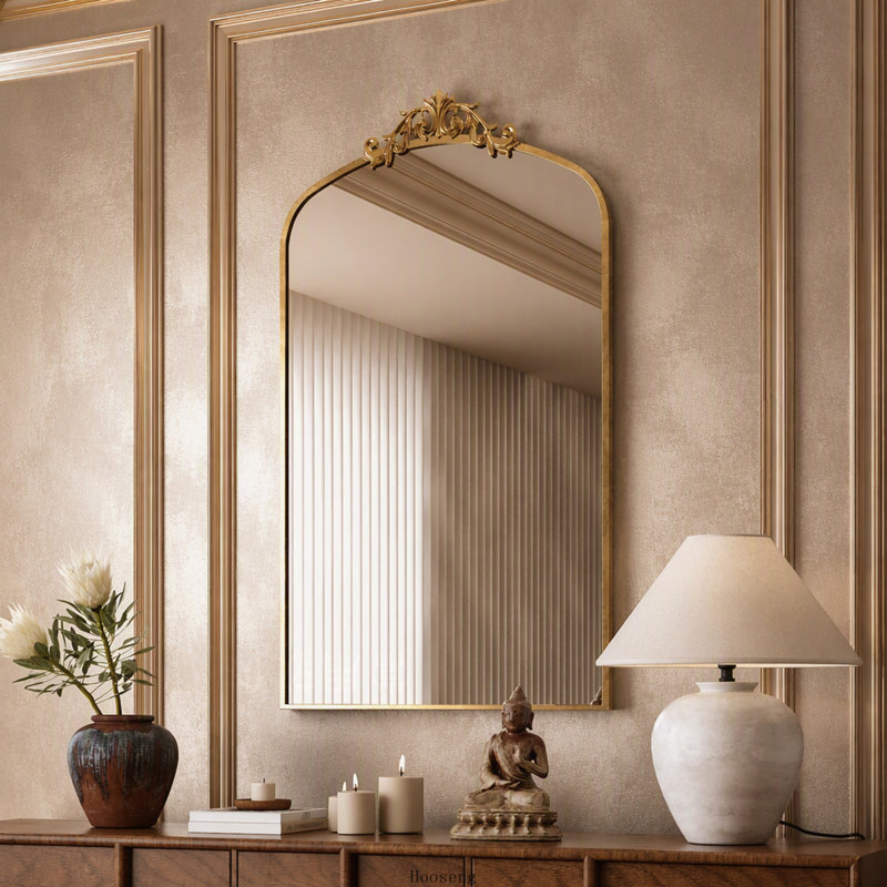 Miroir sur pied arqué orné vintage de 43 x 24 pouces, bronze antique