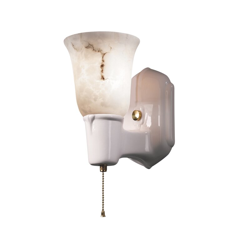 Chateau American Classics - Single Arm with Uplight Glass Shade Wall Sconce - Gloss White/Polished Brass - Faux Alabaster - E26