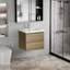 Meuble-lavabo en chêne naturel avec lavabo, vasque en résine et tiroirs en chêne naturel, comptoir, fermeture en douceur