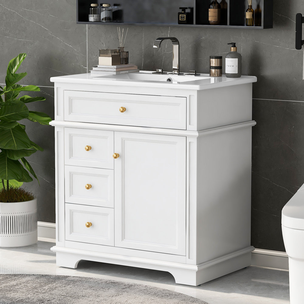 Winston Porter 30 quot Bathroom Vanity with Sink One Tip out Drawer Three