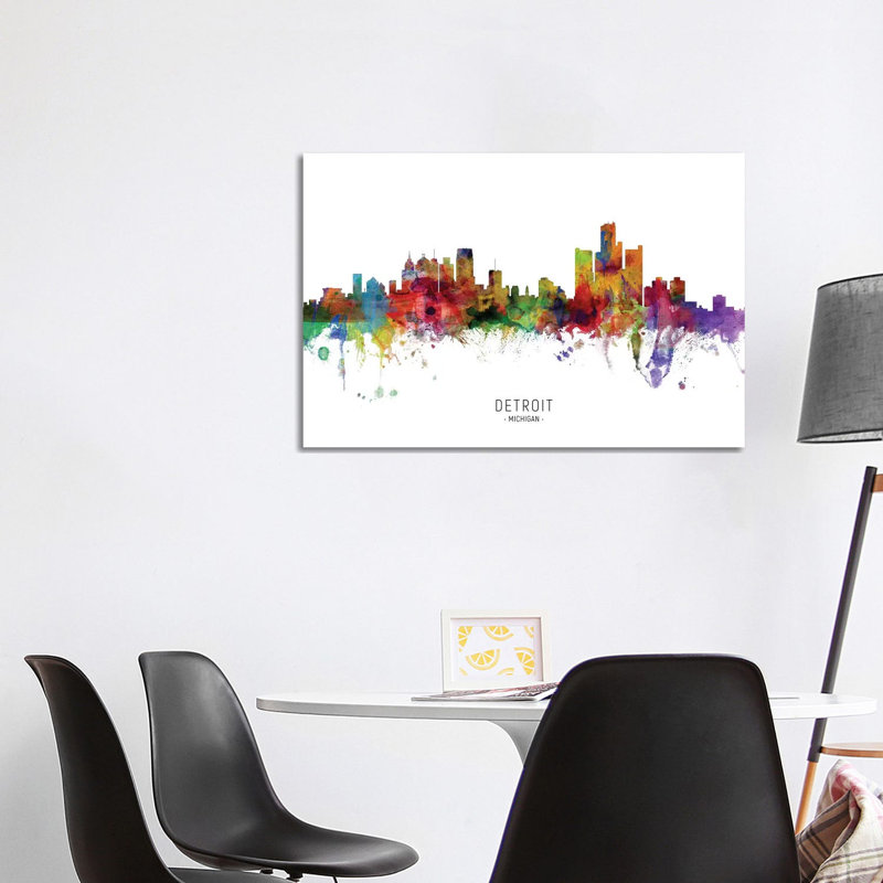 Detroit Michigan Skyline by Michael Tompsett - Wrapped Canvas Painting, 101.6 cm H x 66.04 cm W x 1.91 cm D