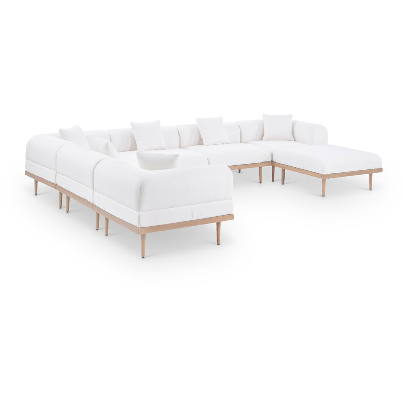 Madeleine 142" Resilient Water Resistant Olefin Fabric Upholstered 7Pc. Outdoor Patio Modular Sectional, Cream