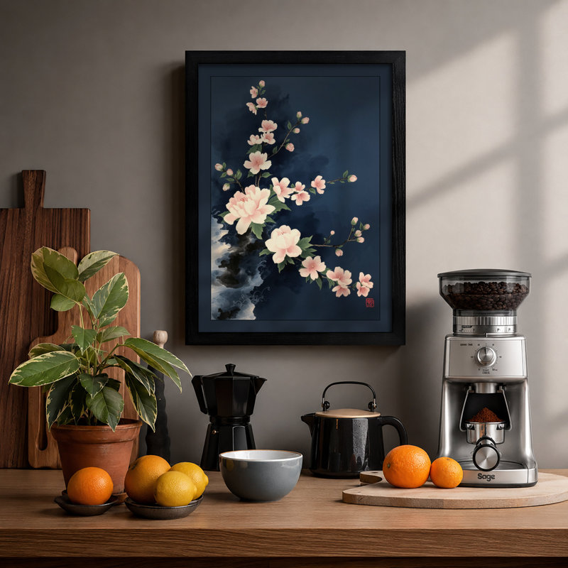 Pale Bloom Cascade Botanical - Framed Print, A4 - 29.7 x 21.0 cm, Black