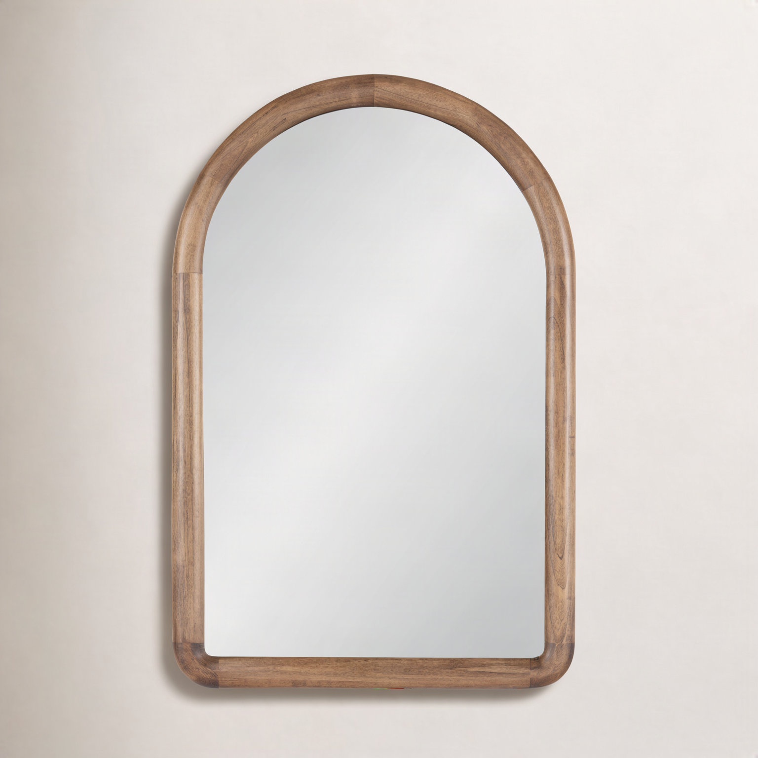 Breece Wooden Arched Bathroom Wall Mirror, Rustic Brown