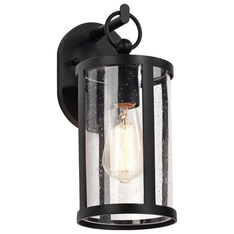Bahaddin - Petite lanterne murale 1 lumière - Noir mat avec verre bullé transparent