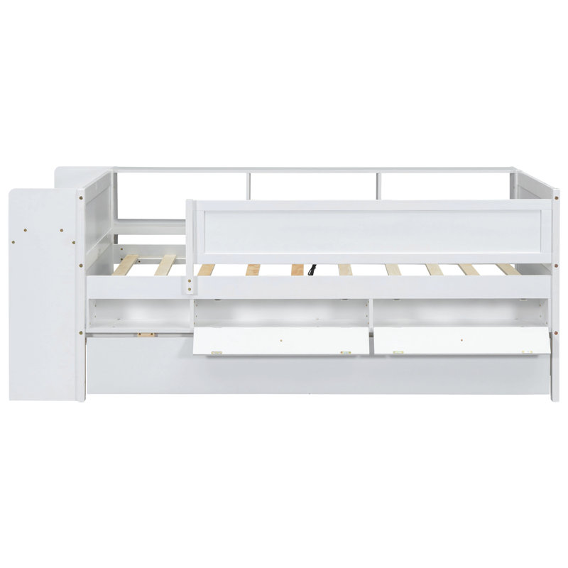 Multi-Functional Twin Daybed With Drawers And Trundle,  Headboard Storage And Tables, USB Charging Station, White