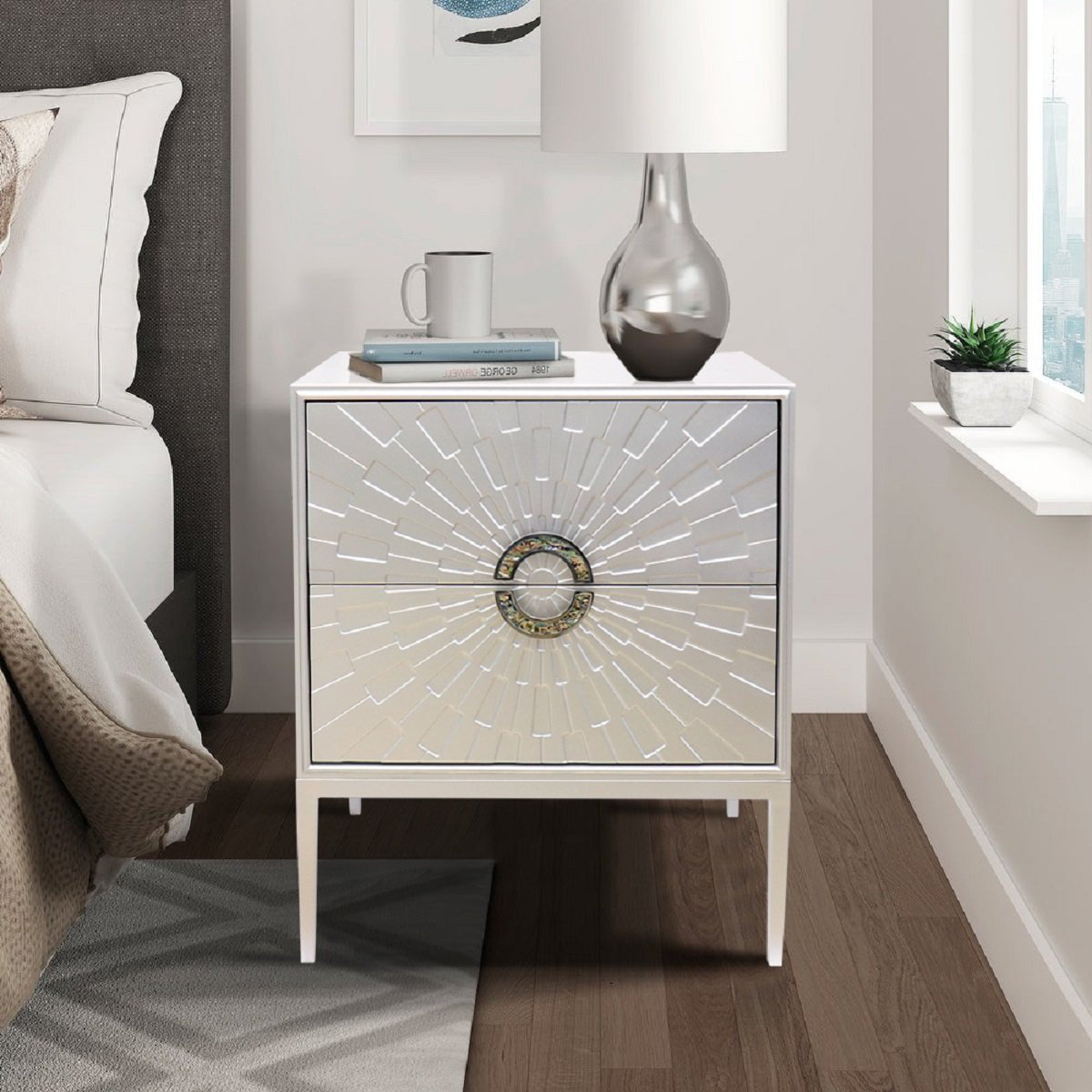 Pearl 2 - Drawer Nightstand in Silver
