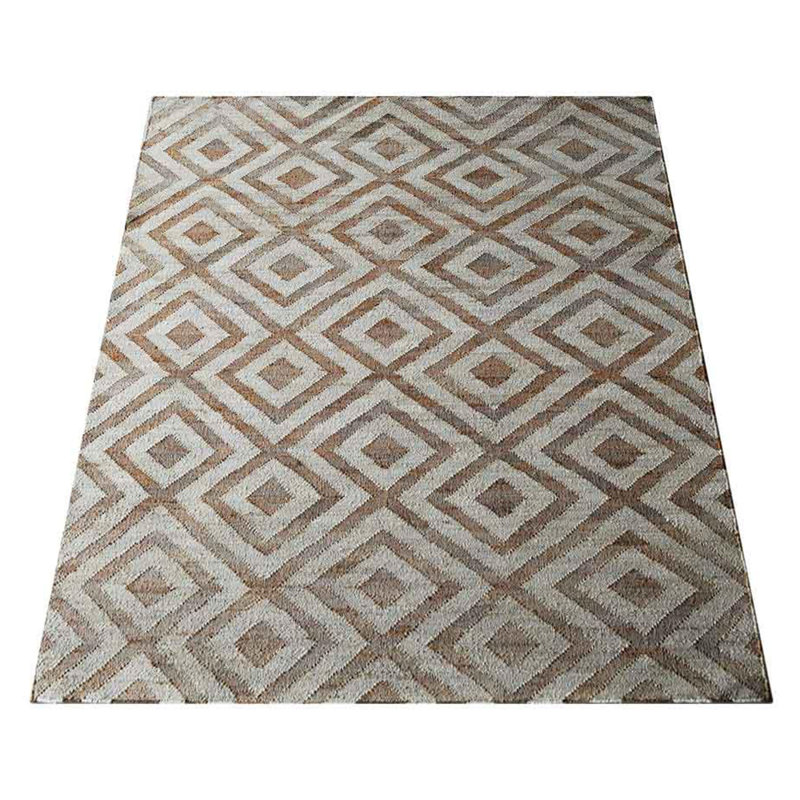 Tapis rectangulaires en jute tissés à la main et à plat Alleyn tissés à la main - rectangulaires, couleur beige blanc, motif géométrique moderne, à poils courts, en fibres naturelles, pour l'extérieur