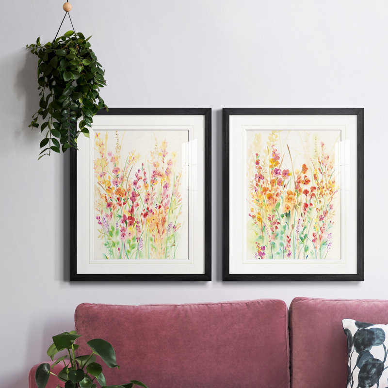 «Brilliant Floral I», reproduction encadrée de qualité supérieure, prête à être accrochée, Orange/vert